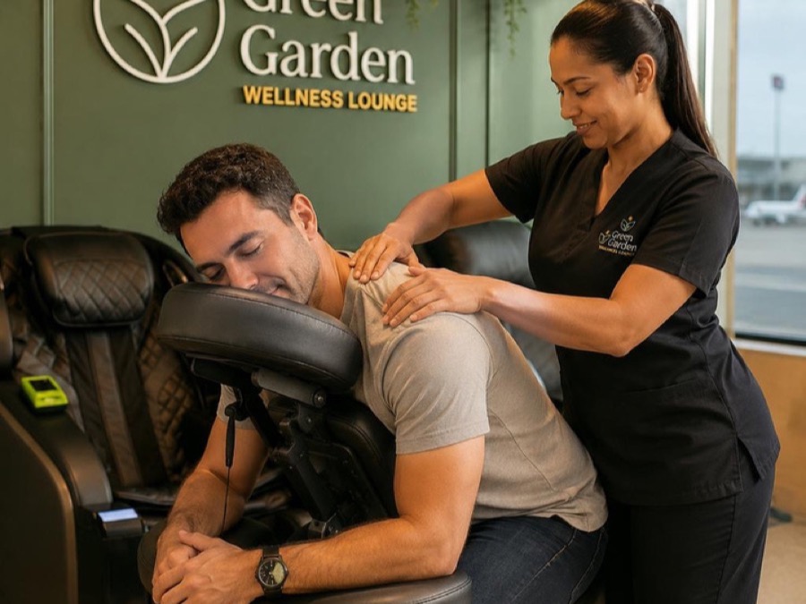 Therapist giving a shoulder massage