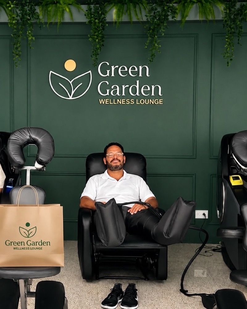 Inside Green Garden Wellness Lounge with its massage chairs